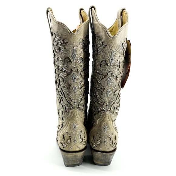 CORRAL🌺White Swarovski Glitter Inlay Leather Western Cowboy Boots Sz 9 - Picture 6 of 15